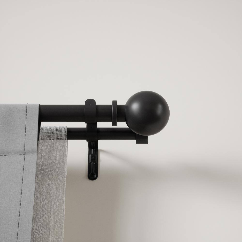 Black Steel Adjustable Double Curtain Rod with Ball Finials