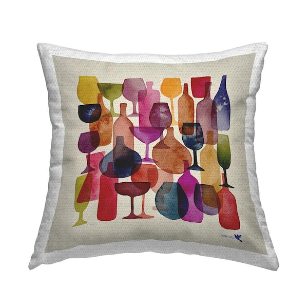 Stupell Industries Mod Wine Glasses Pattern Multi-Color Square Outdoor Throw Pillow