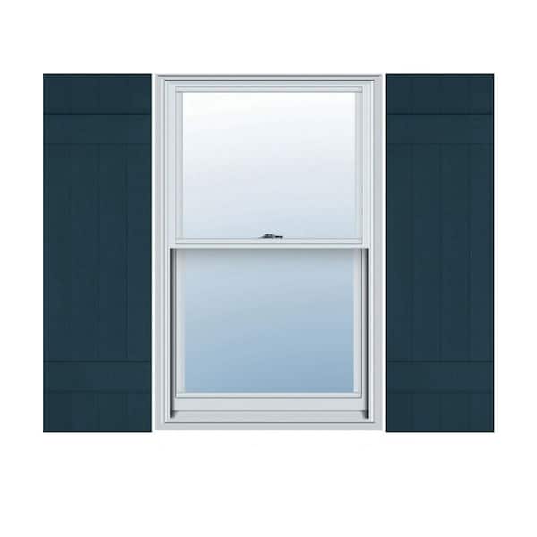 Ekena Millwork 14 in. x 34 in. Lifetime Vinyl Custom Four Board Joined Board and Batten Shutters Pair Midnight Blue