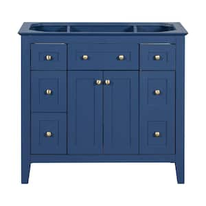 35.51 in. W x 17.83 in. D x 33.38 in. H Freestanding Bath Vanity Cabinet without Top with 6-Drawers and 2-Doors in Blue