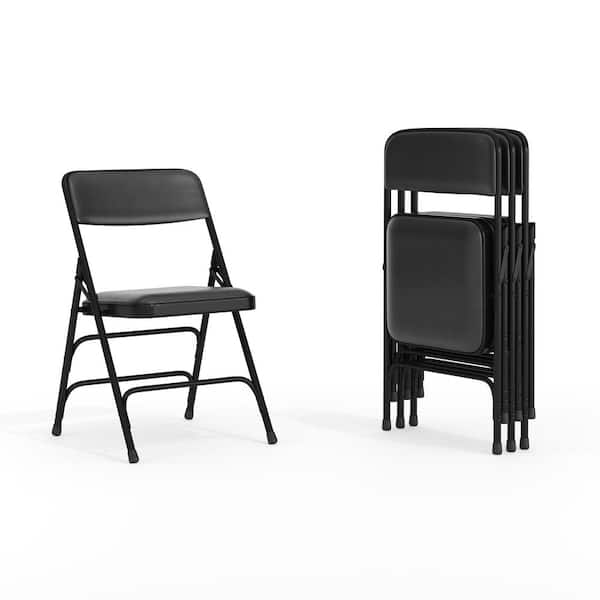 Carnegy Avenue Black Vinyl/Black Frame Metal Folding Chair (4-Pack)