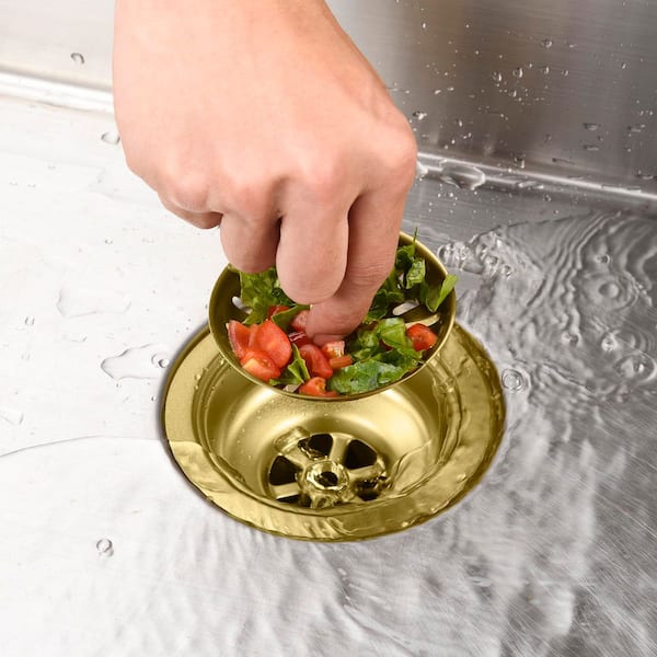3-1/2 in. Drop-In Kitchen Sink Basket Strainer in Gold for Quartz Sink