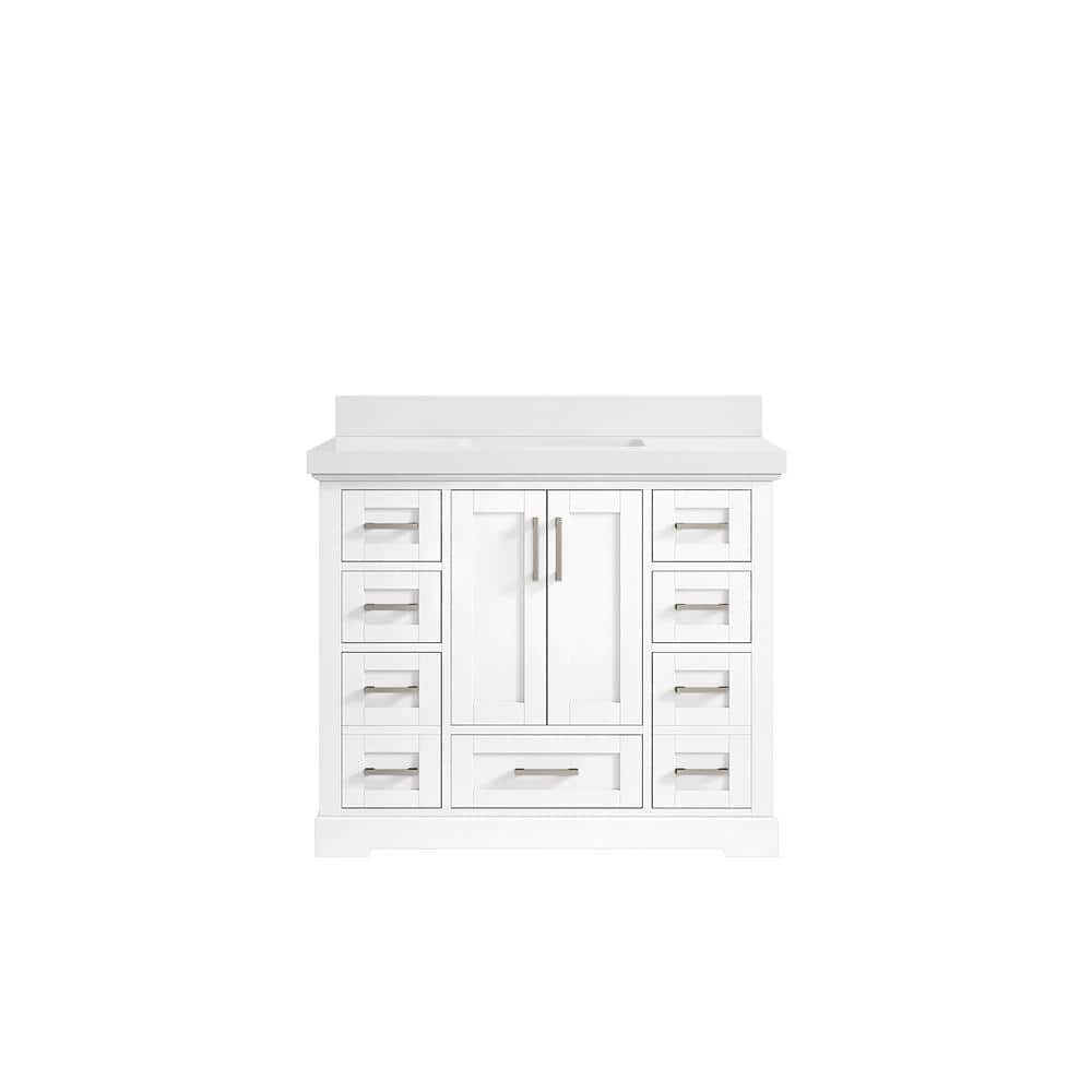 "Boston 42 in. W x 22 in. D x 36 in. H Bath Vanity in White with 2"" White Quartz Top" price history on PriceWatchPro