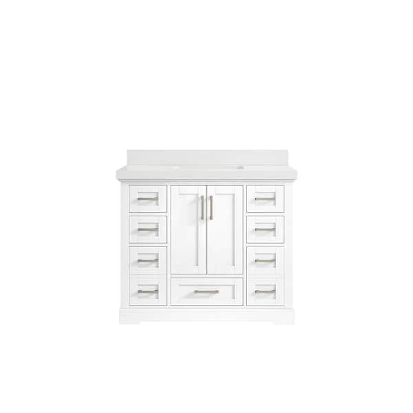 Willow Collections Boston 42 in. W x 22 in. D x 36 in. H Bath Vanity in White with 2" White Quartz Top