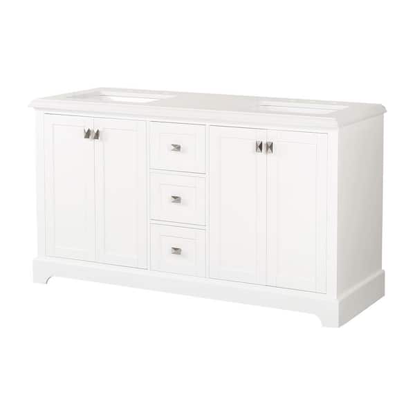 Zeafive 60 in. W x 22 in. D x 34. in. H Double Sink Freestanding Bath Vanity in White with White Granite Top Bathroom Vanity