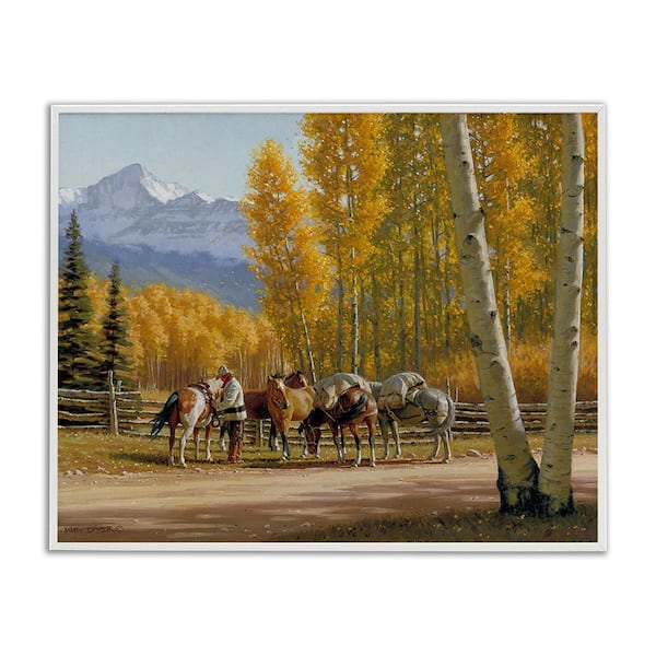 Stupell Industries Horses with Fall Foliage by Jimmy Dyer 1 Piece Framed Graphic Print Nature Poster Art Print 20 in. x 16 in.