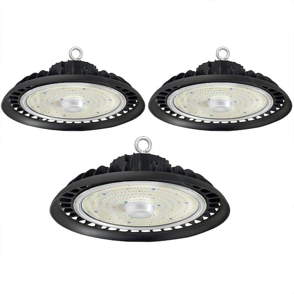 12 in. 600-Watt Equivalent Integrated LED Dimmable Black UFO High Bay Light, 200W Barn LED Lamp 28000 Lm (3-Pack)