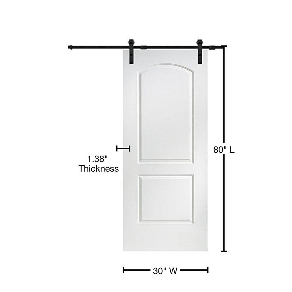 Primed White Solid Core Paneled Barn Door Kit with Black Hardware