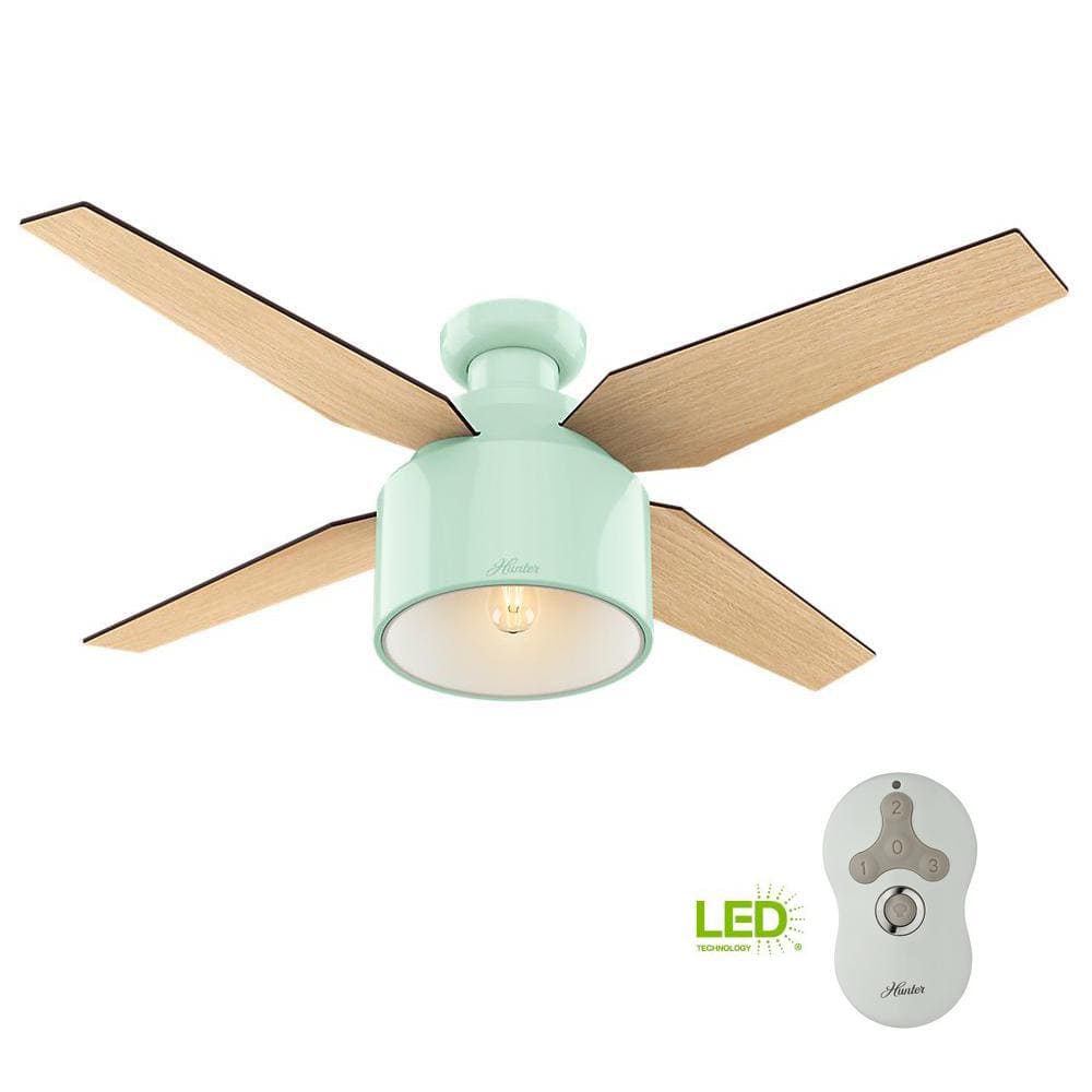 52" Cranbrook Mint Low-Profile Ceiling Fan with LED Light & Remote