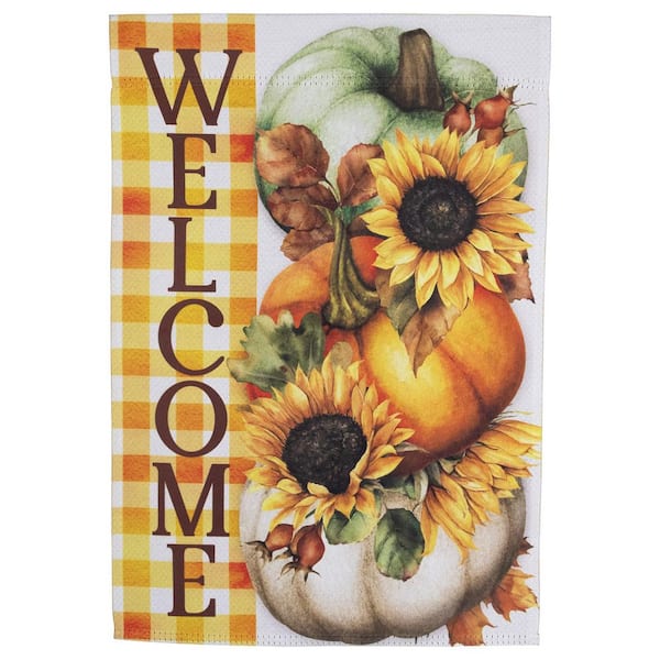 Pumpkins and Sunflowers Welcome Fall Harvest Outdoor Garden Flag-18 in. x 12.5 in.