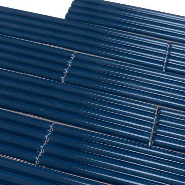 Arte Blue 1.97 in. x 7.87 in. Glossy Ceramic Subway Deco Wall and Floor Tile (4.09 sq. ft./case) (38-pack)