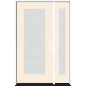 Legacy 53 in. x 80 in. Full Lite Rain Glass LHIS Primed Linen Finish Fiberglass Prehung Front Door with 14 in. SL
