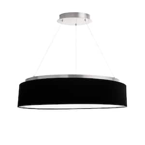 Circulo 1-Light Dimmable Integrated LED Silver Shaded Chandelier with Black/White Fabric Shade