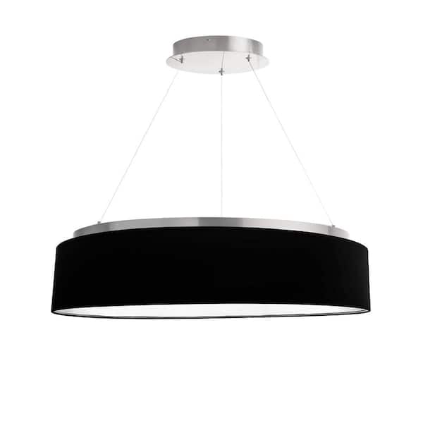 Dainolite Circulo 1-Light Dimmable Integrated LED Silver Shaded Chandelier with Black/White Fabric Shade