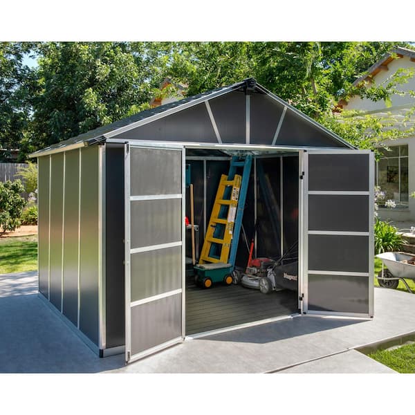 Yukon 11 ft. x 9 ft. Dark Gray Large Garden Outdoor Storage Shed with Floor