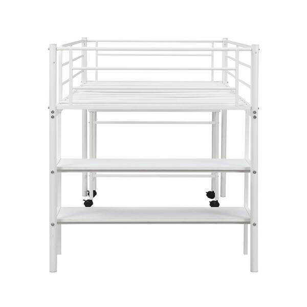 Qualfurn White Twin Size Metal Low Loft Bed With Shelves And Built In Desk Bwm199212k The Home Depot Qualfurn White Twin Size Metal Low Loft, Charleston Storage Loft Bed With Desk Assembly Instructions