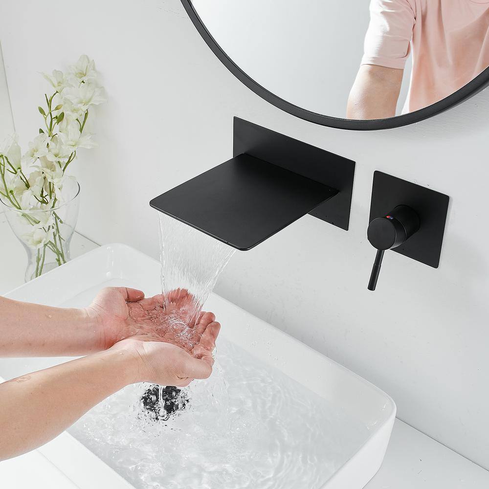 Matte Black Wall-Mounted Single-Handle Waterfall Bathroom Faucet
