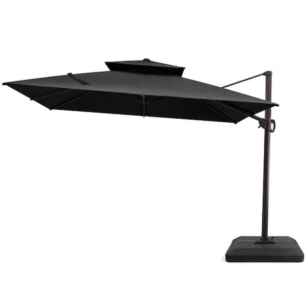 10.5 ft. Aluminium Square 360° Rotation Offset Cantilever Patio Umbrella in Black and Stand Fillable Base