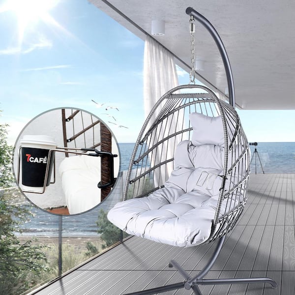 COOLSHARK Swing Egg Chair with Stand Indoor Outdoor UV Resistant Cushion Hanging Chair with Holder