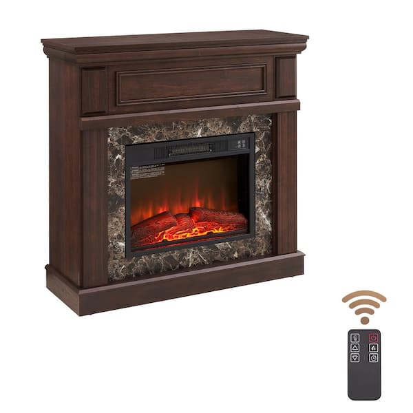 41 in. W Freestanding Wooden Electric Fireplace with Mantel and Remote Control in Cherry