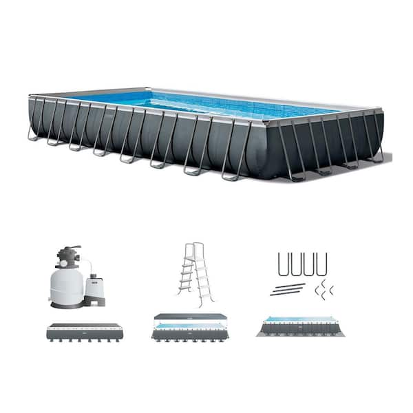 Intex 32 ft. x 16 ft. x 52 in. Ultra XTR Rectangular Above Ground Hard Side Swimming Pool Set, Gray