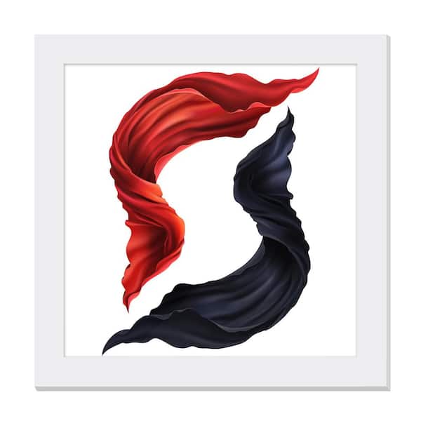 Unbranded Gallery-Grade Flowy Red And Black Breeze White Framed Acrylic Abstract Statement Wall Art 48 in. x 48 in.