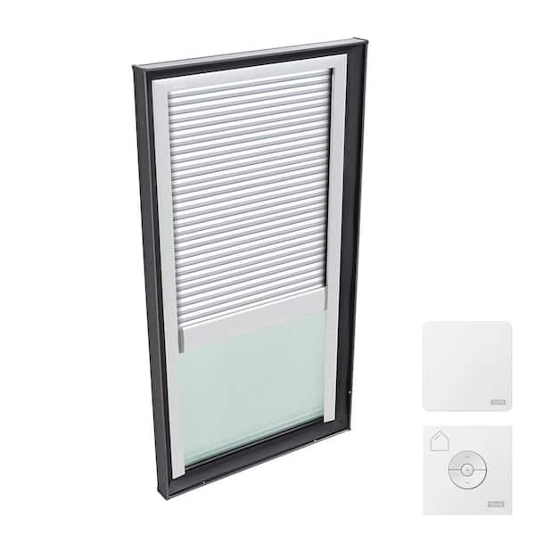 VELUX 22-1/2 in. x 46-1/2 in. Fixed Curb Mount Skylight with Tempered Low-E3 Glass, White Solar Powered Room Darkening Shade