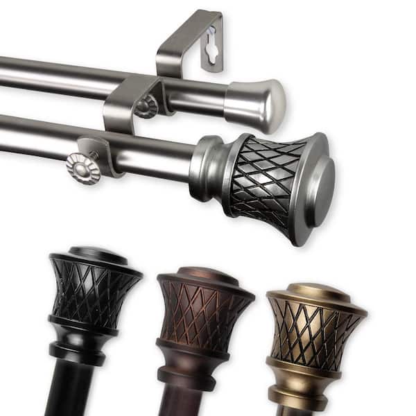 EMOH 13/16" Dia Adjustable 28-48" Double Curtain Rod in Cocoa with Neema Finials