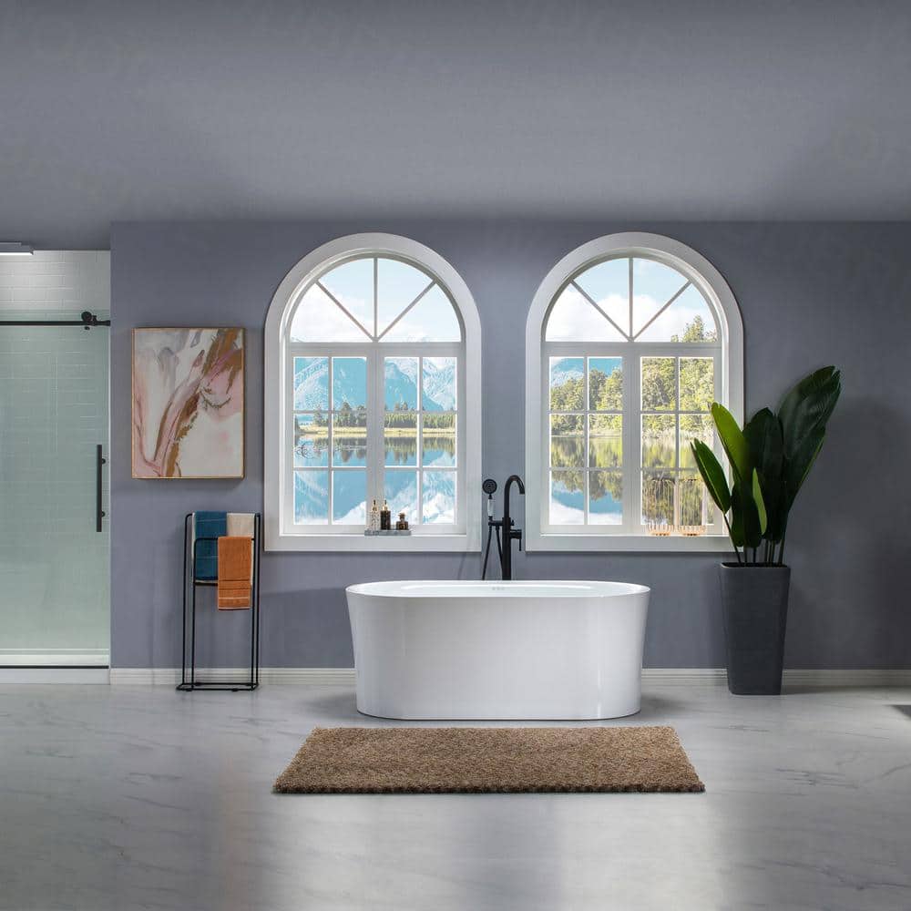 67'' White Acrylic Freestanding Air Soaking Bathtub with Brushed Gold Trim