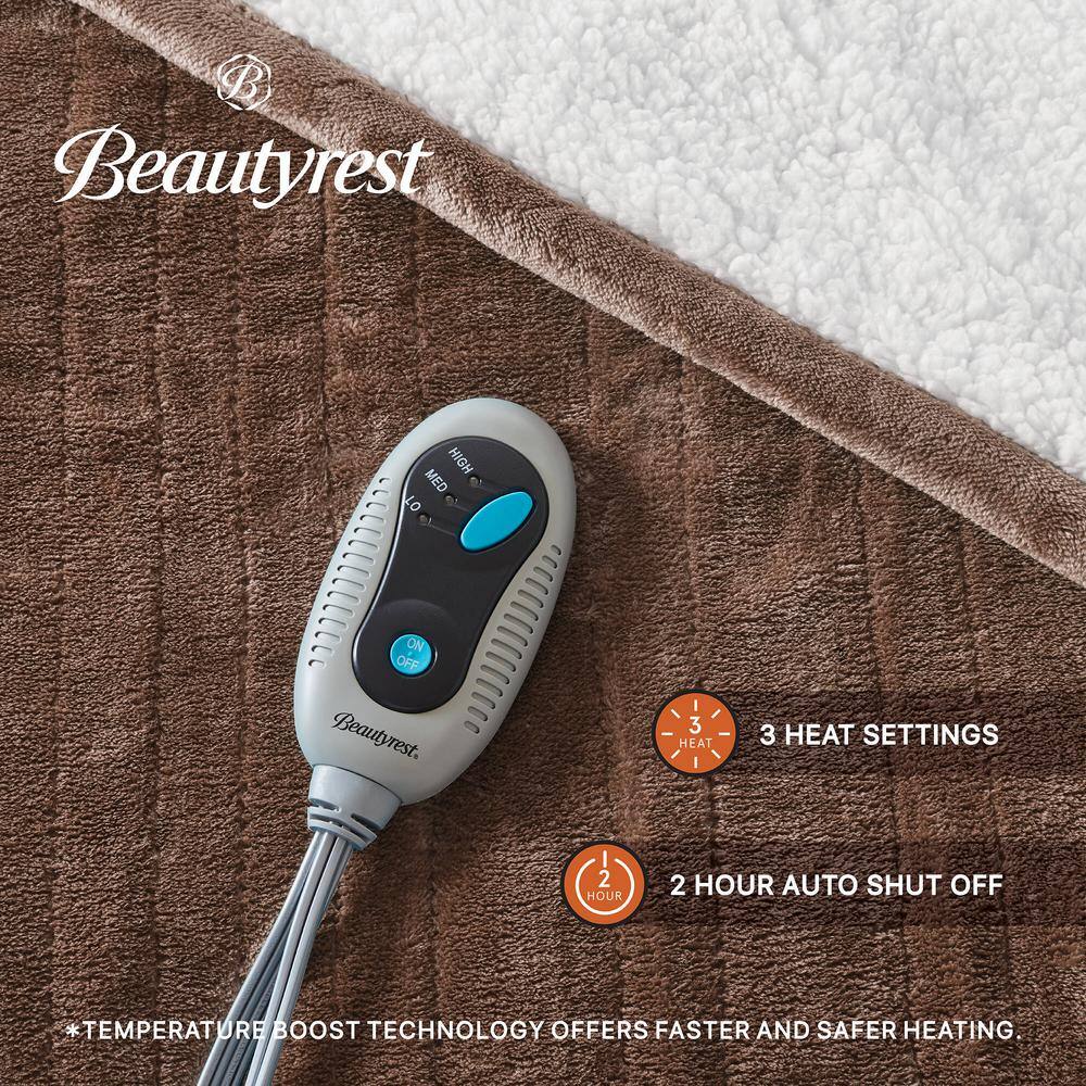 Oversized Chocolate Electric Fleece Reversible Heated Throw Blanket