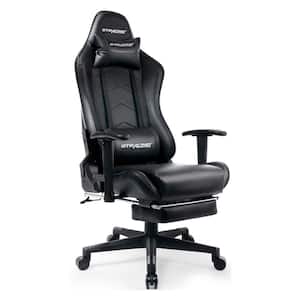 Black Leather Gaming Chair with Footrest Big and Tall Gamer Chair Office Executive Chair