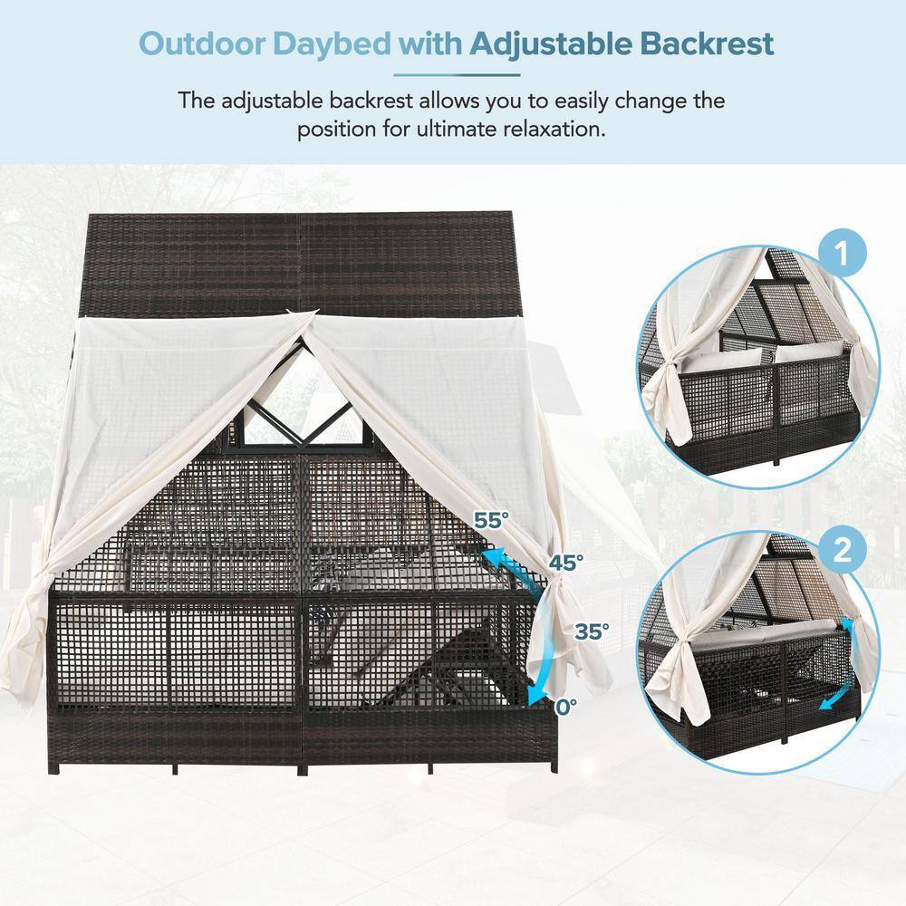 Zeus & Ruta Wicker Outdoor Daybed with adjustable backrest options
