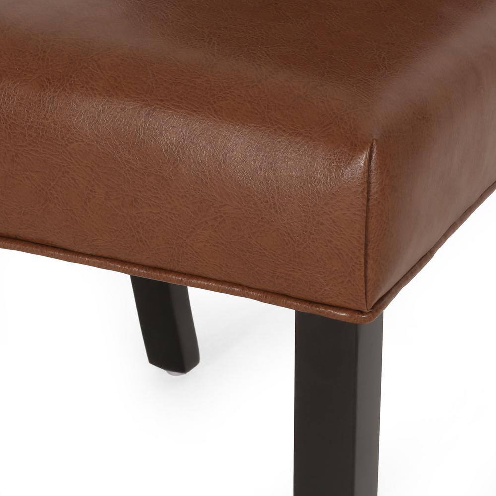 Set of 2 Cognac Brown Faux Leather High-Back Wood Dining Chairs