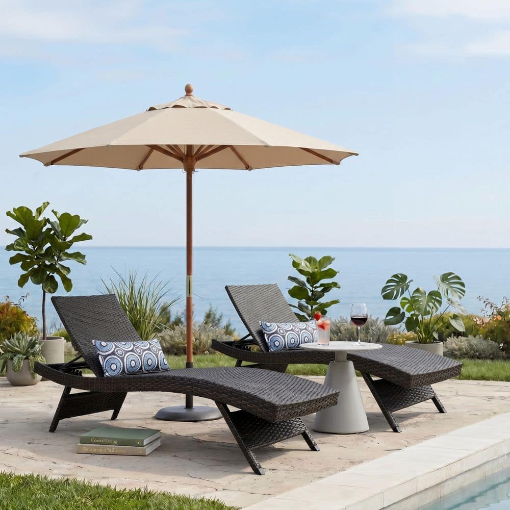 rambo2個口　HALO　LUSCIOUS CHAISE LOUNGE EDYO LIVING Brown All-Weather Adjustable Resin Outdoor Patio