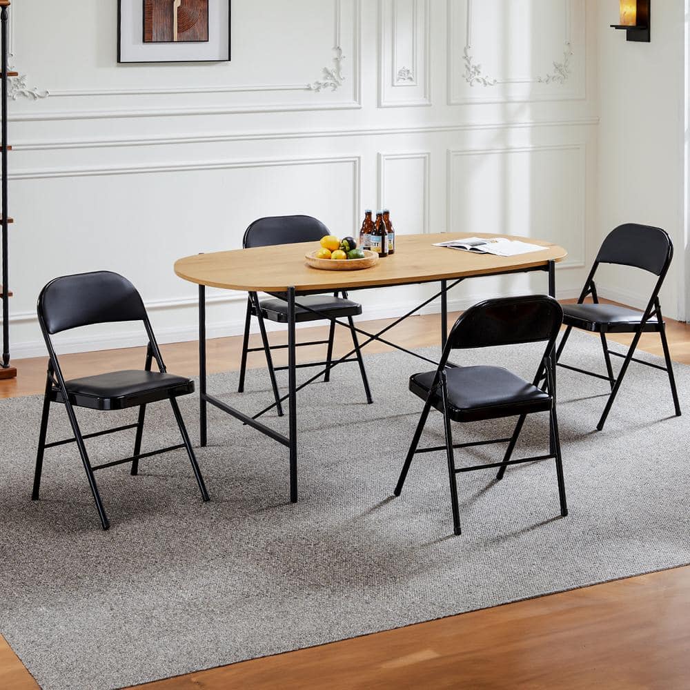 Black Stainless Steel Armless Folding Dining Chairs, Set of 4