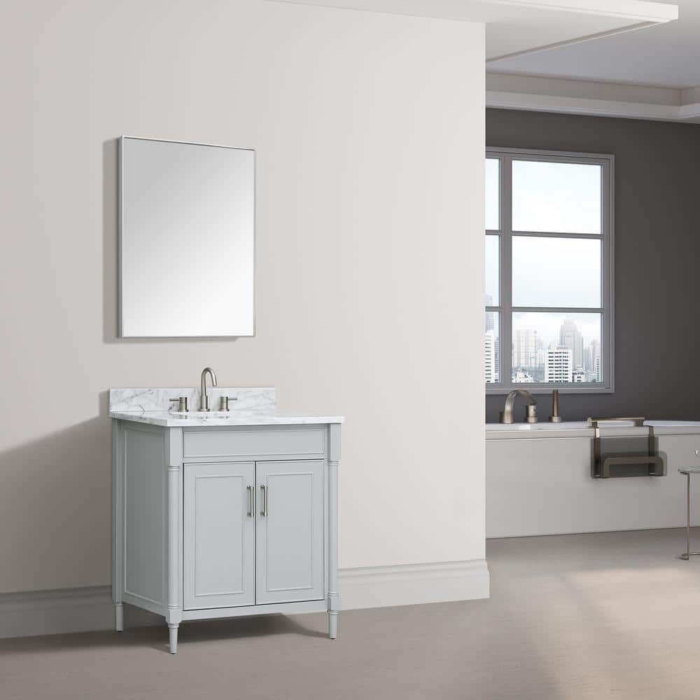 Light Gray Freestanding Single Vanity with Carrara Marble Top