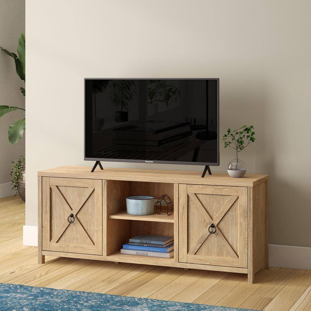 Modern Farmhouse 58" White Oak TV Stand with Hidden Storage