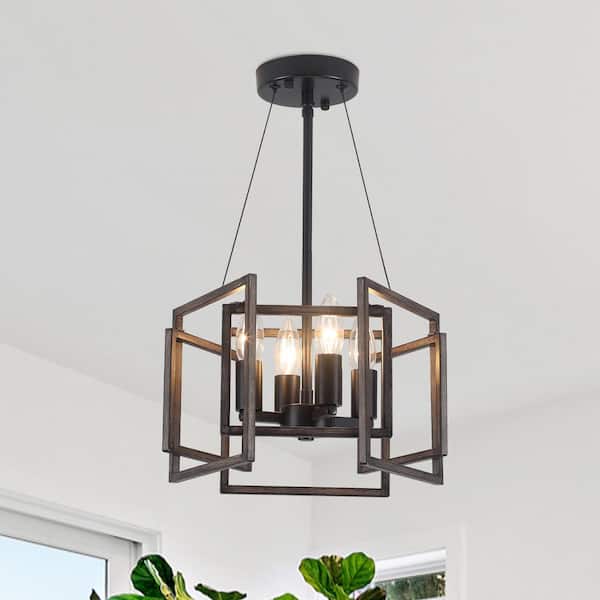 ADSENSTY 12.7 in.4-Light Black/Brown Industrial Semi-Flush Mount with No Bulbs Included