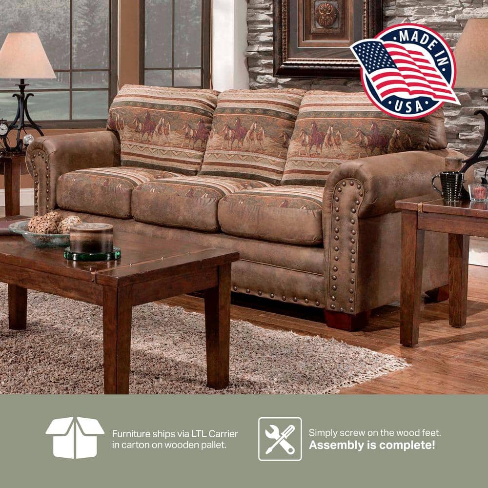 Brown Faux Leather Queen Sleeper Sofa with Nailhead Accents