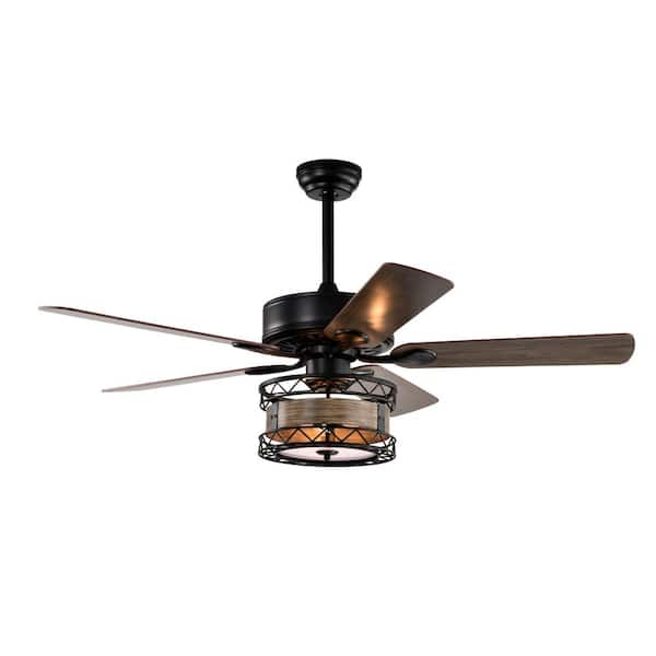 52 in. Indoor Matte Black Ceiling Fan Farmhouse Ceiling Fan with Lights ...