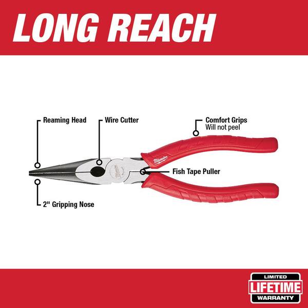 Milwaukee 8-Inch Long Nose Comfort Grip Pliers