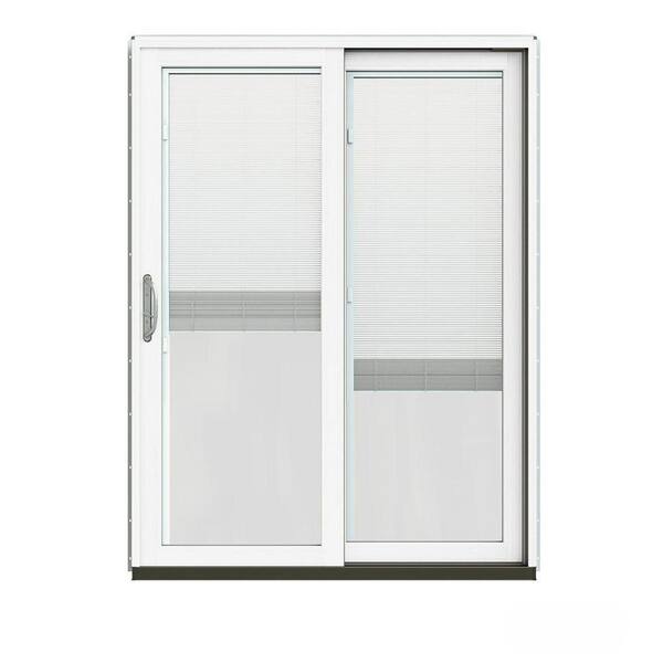 JELD-WEN 60 in. x 80 in. W-2500 Contemporary Desert Sand Clad Wood Right-Hand Full Lite Sliding Patio Door w/White Paint Interior