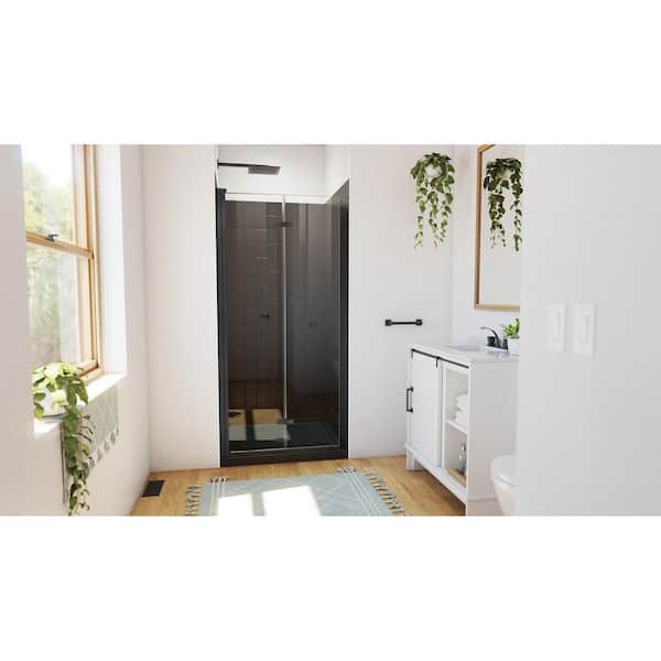 36 in. L x 36 in. W x 76 3/4 in. H Center Drain Alcove Shower Stall Kit in Matte Black