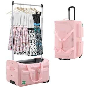 Rolling Garment Bag 14 in. W x 27 in. D x 18 in. H Dance Bag w/Rack and Changing Station Outdoor Storage Cabinet, Pink