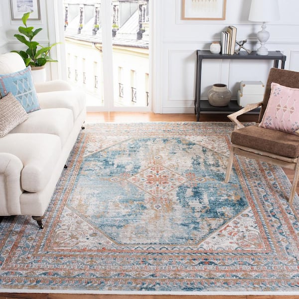 Shivan Blue/Gray 9 ft. x 12 ft. Floral Medallion Area Rug