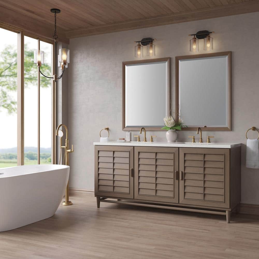 Portland 72.0 in. W x 23.5 in. D x 34.3 in. H Double Bathroom Vanity in Whitewashed Walnut with Lime Delight Quartz Top price history on PriceWatchPro