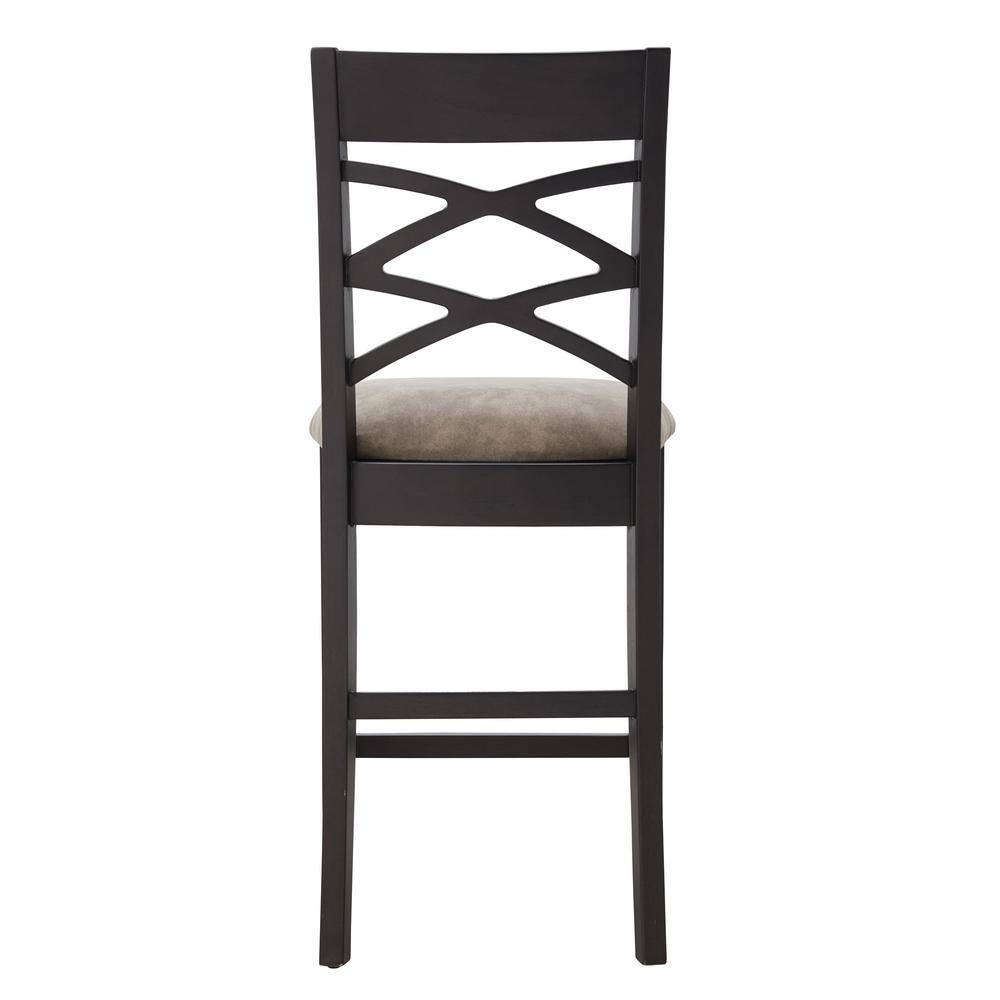 Black Wood Double Crossback Counter Height Stool with Gray Linen Seat