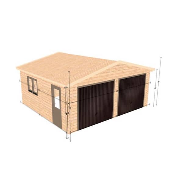 Hud-1 EZ Buildings Log Garage D2 19.5 ft. x 17.42 ft. x 10 ft. Wood Log Garage Kit without Floor