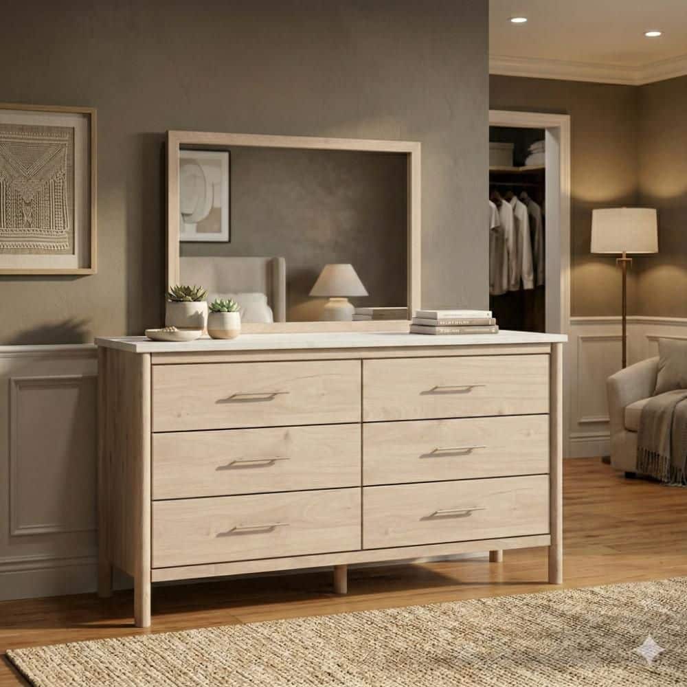 light brown dresser with mirror Mooran 2Pc Set | 6 Drawer | luxury dresser with mirror