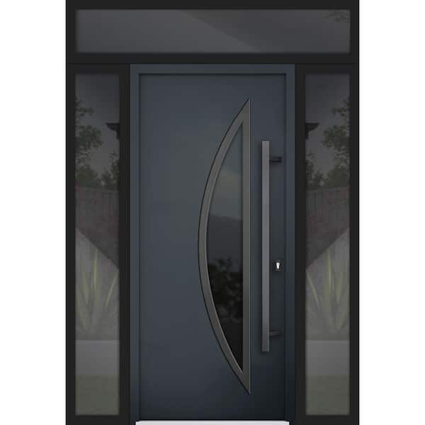 VDOMDOORS 64 in. x 96 in. Left-hand/Inswing Tinted Glass Black Enamel Steel Prehung Front Door with Hardware
